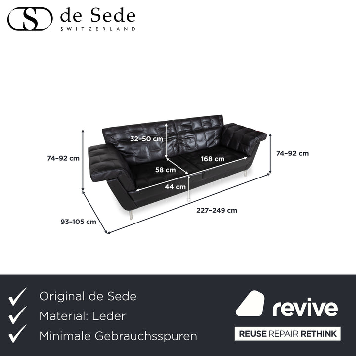 de Sede Leder Dreisitzer Schwarz Sofa Couch manuelle Funktion