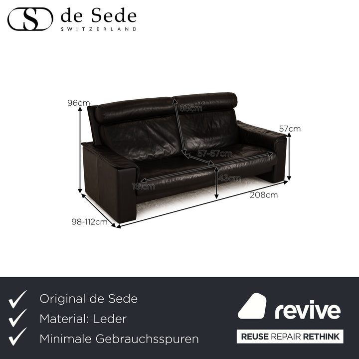 de Sede Leder Dreisitzer Schwarz Sofa Couch