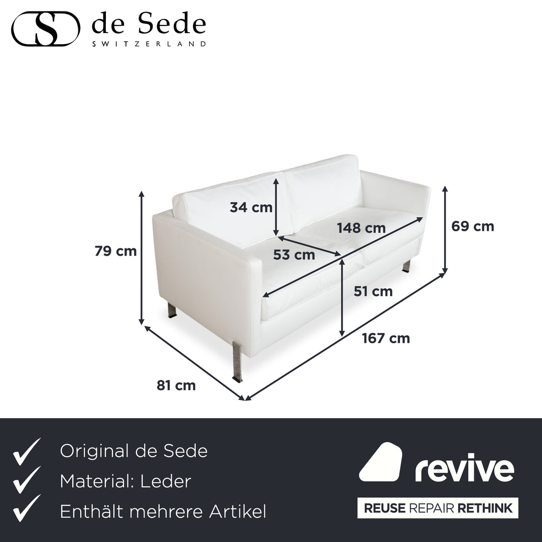 de Sede Leather Suite 2x Two-Seater White Cream Sofa Couch