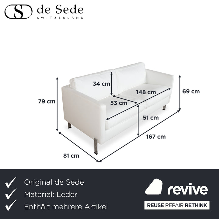 de Sede Leather Suite 2x Two-Seater White Cream Sofa Couch