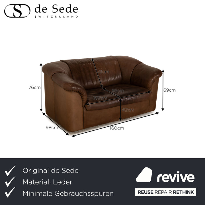 De Sede Leather Two Seater Brown Sofa Couch