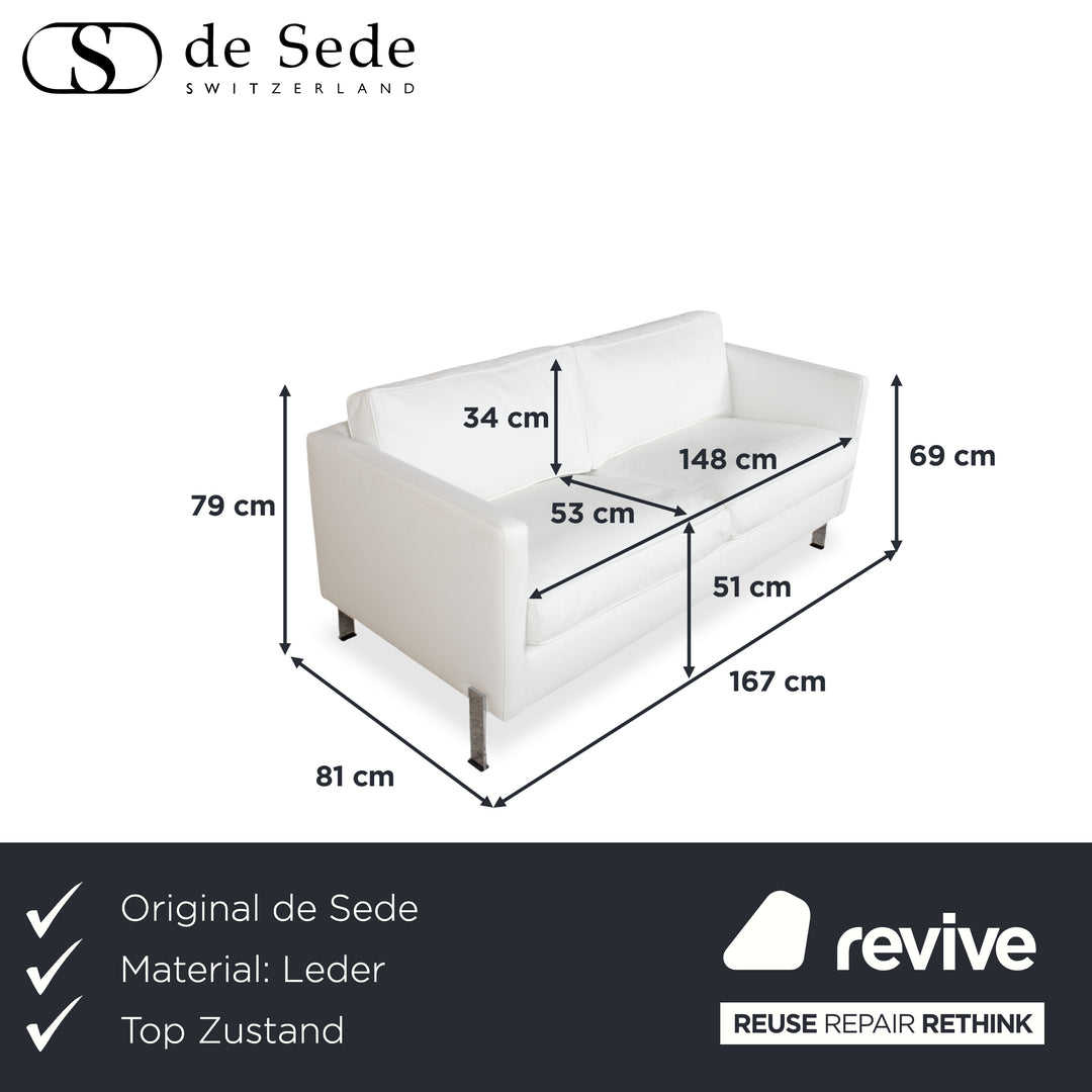de Sede Leather Two-Seater White Cream Sofa Couch