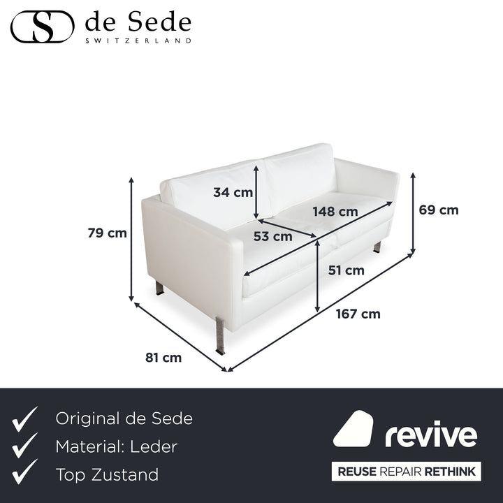 de Sede Leather Two-Seater White Cream Sofa Couch