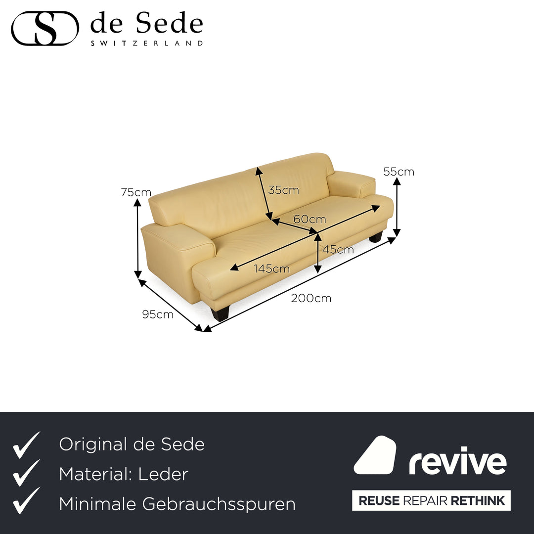 de Sede Leather Two-Seater Yellow Sofa Couch