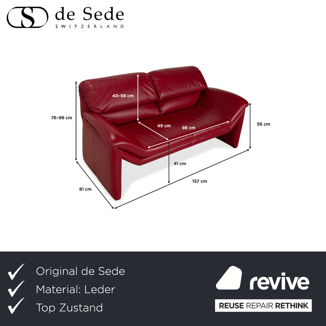 de Sede Hans Kaulfeld Leather Two-Seater Red Sofa Couch Manual Function