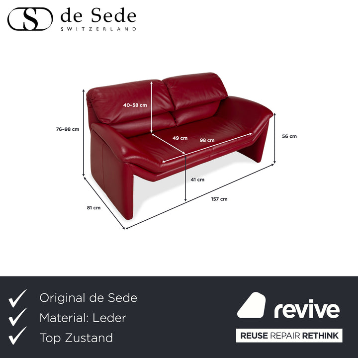 de Sede Hans Kaulfeld Leather Two-Seater Red Sofa Couch Manual Function