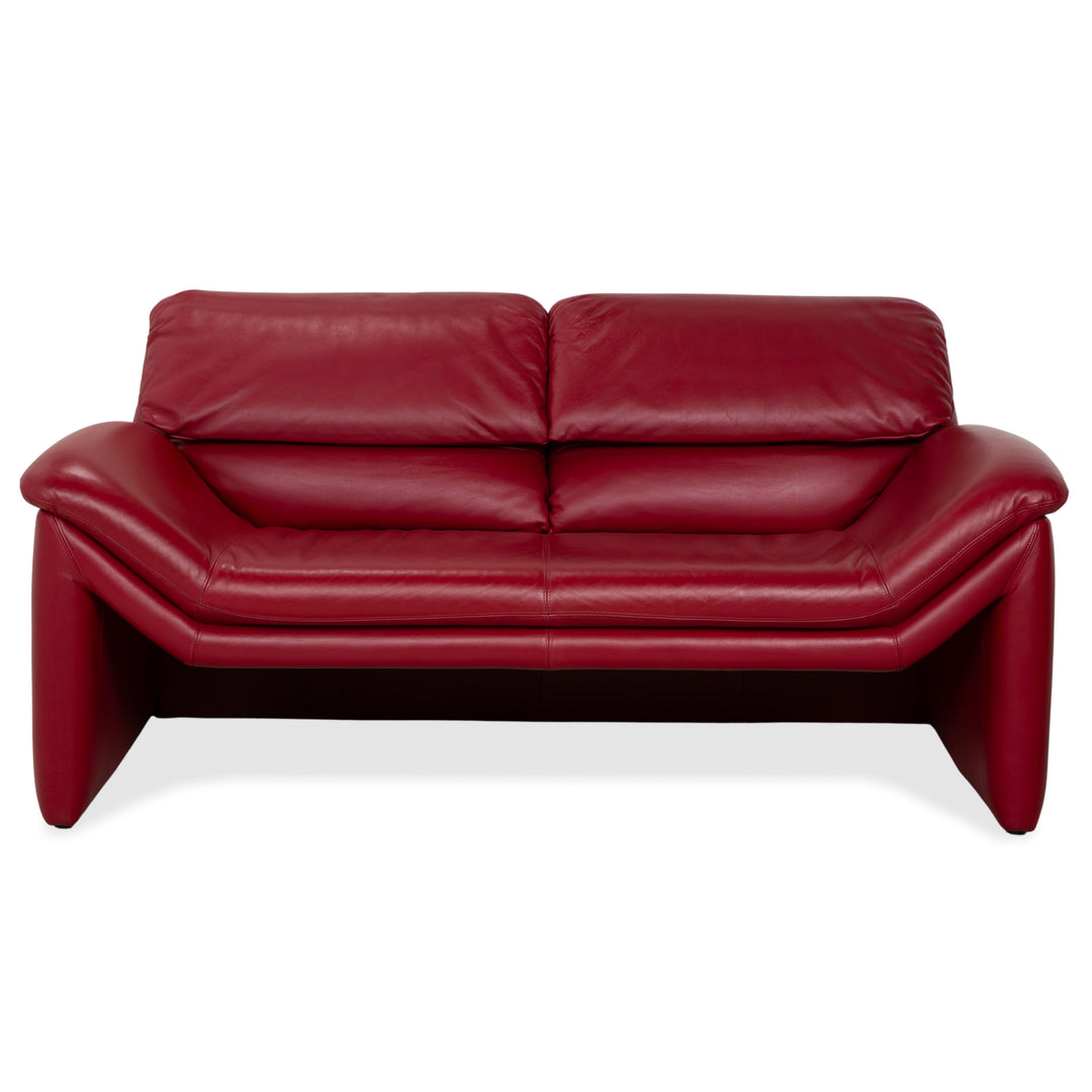 de Sede Hans Kaulfeld Leather Two-Seater Red Sofa Couch Manual Function
