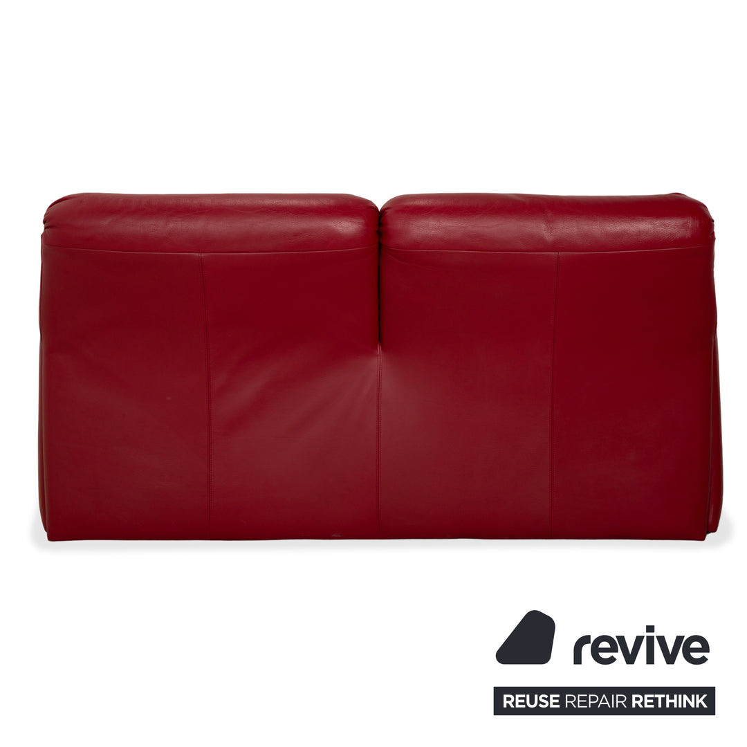 de Sede Hans Kaulfeld Leather Two-Seater Red Sofa Couch Manual Function
