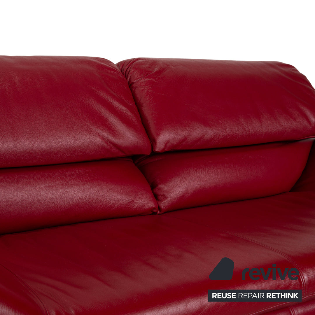 de Sede Hans Kaulfeld Leather Two-Seater Red Sofa Couch Manual Function