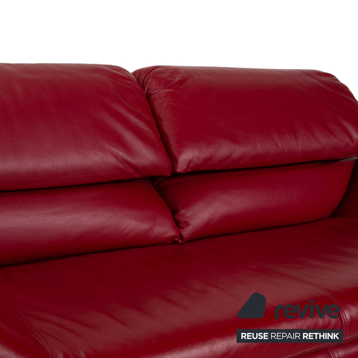 de Sede Hans Kaulfeld Leather Two-Seater Red Sofa Couch Manual Function