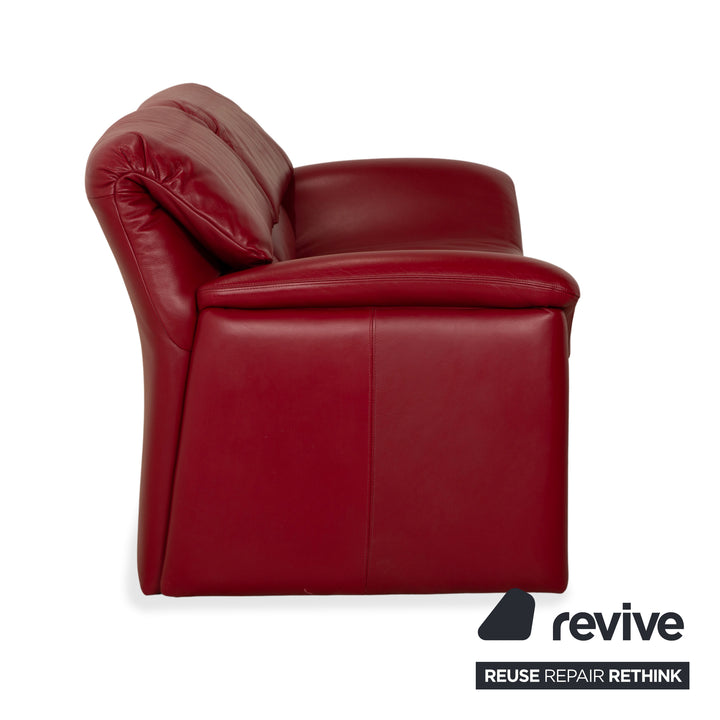 de Sede Hans Kaulfeld Leather Two-Seater Red Sofa Couch Manual Function