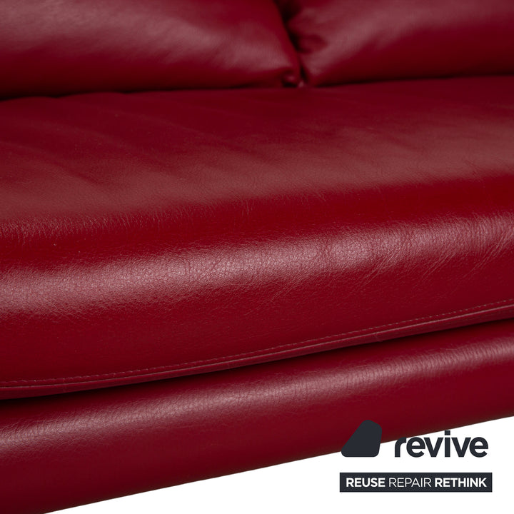 de Sede Hans Kaulfeld Leather Two-Seater Red Sofa Couch Manual Function