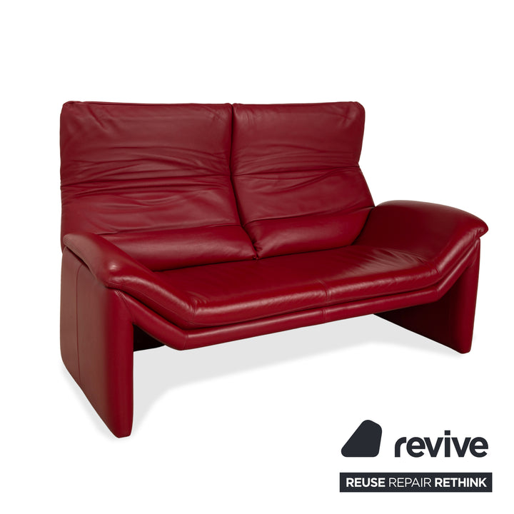 de Sede Hans Kaulfeld Leather Two-Seater Red Sofa Couch Manual Function