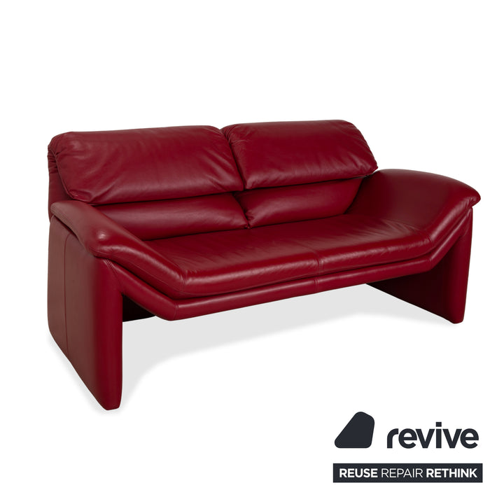 de Sede Hans Kaulfeld Leather Two-Seater Red Sofa Couch Manual Function