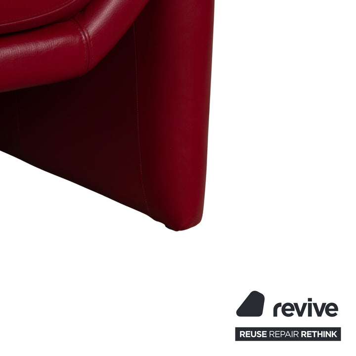 de Sede Hans Kaulfeld Leather Two-Seater Red Sofa Couch Manual Function