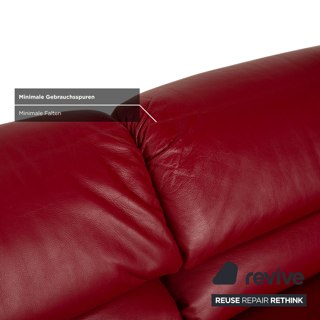 de Sede Hans Kaulfeld Leather Two-Seater Red Sofa Couch Manual Function