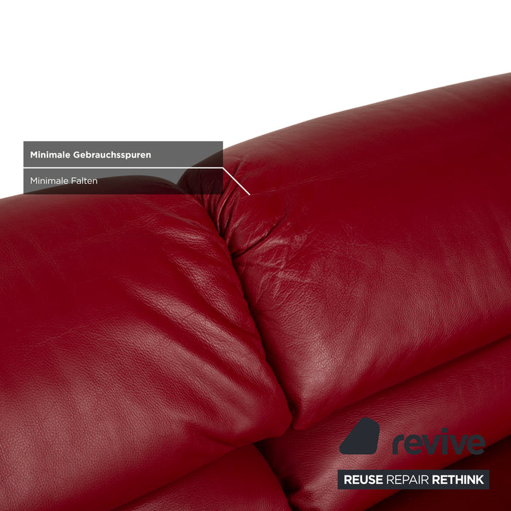de Sede Hans Kaulfeld Leather Two-Seater Red Sofa Couch Manual Function