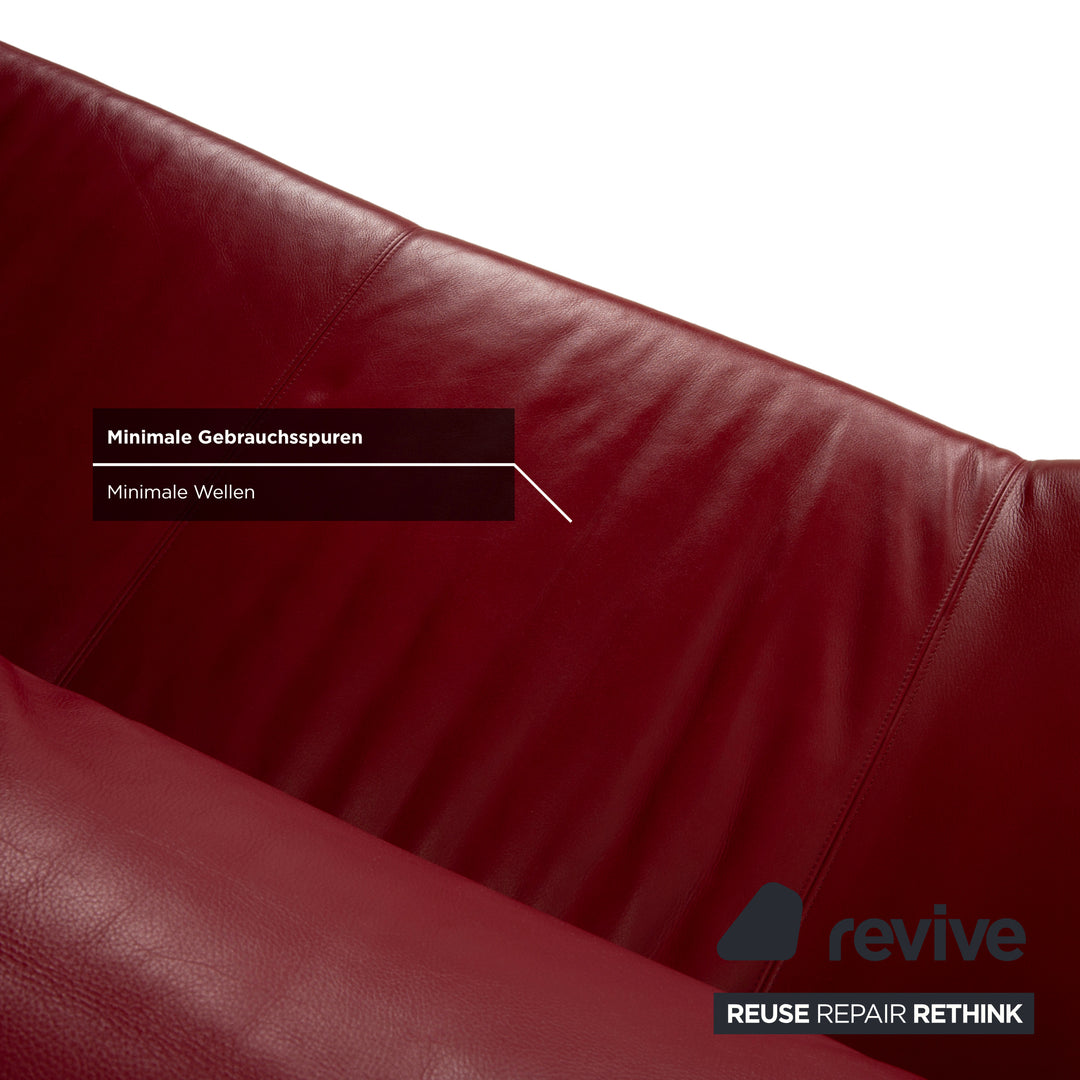 de Sede Hans Kaulfeld Leather Two-Seater Red Sofa Couch Manual Function