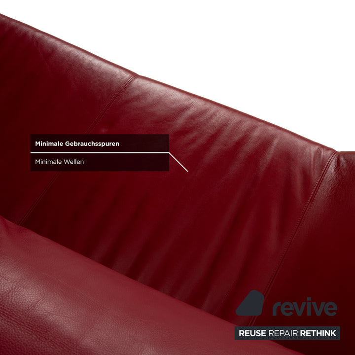 de Sede Hans Kaulfeld Leather Two-Seater Red Sofa Couch Manual Function