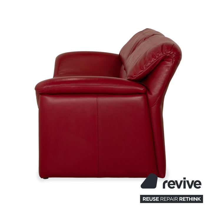 de Sede Hans Kaulfeld Leather Two-Seater Red Sofa Couch Manual Function
