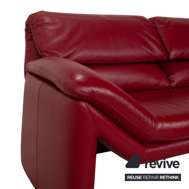 de Sede Hans Kaulfeld Leather Two-Seater Red Sofa Couch Manual Function