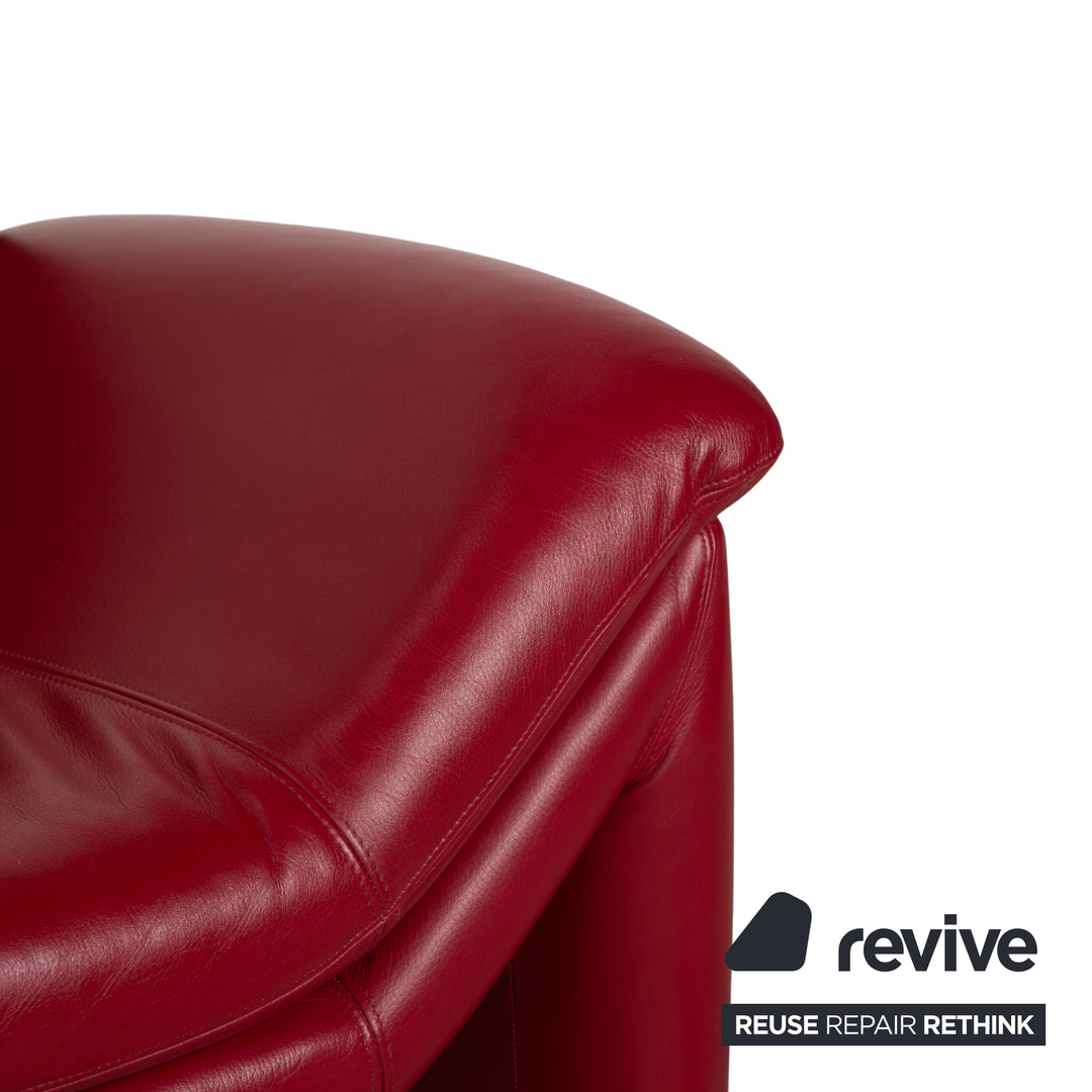 de Sede Hans Kaulfeld Leather Two-Seater Red Sofa Couch Manual Function