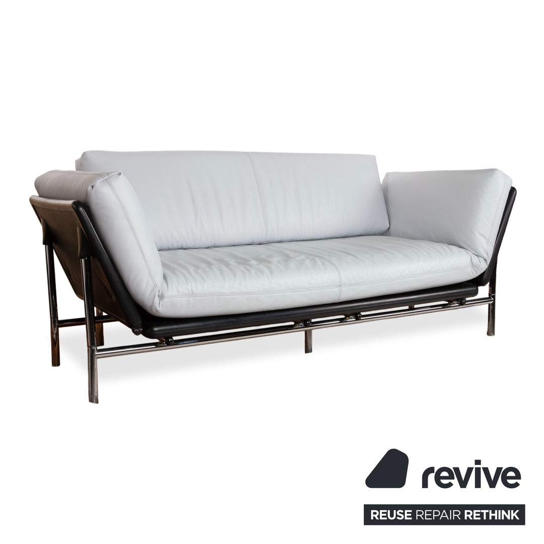 Dema Ratapla Leder Zweisitzer Grau Blau manuelle Funktion Sofa Couch Schlafsofa