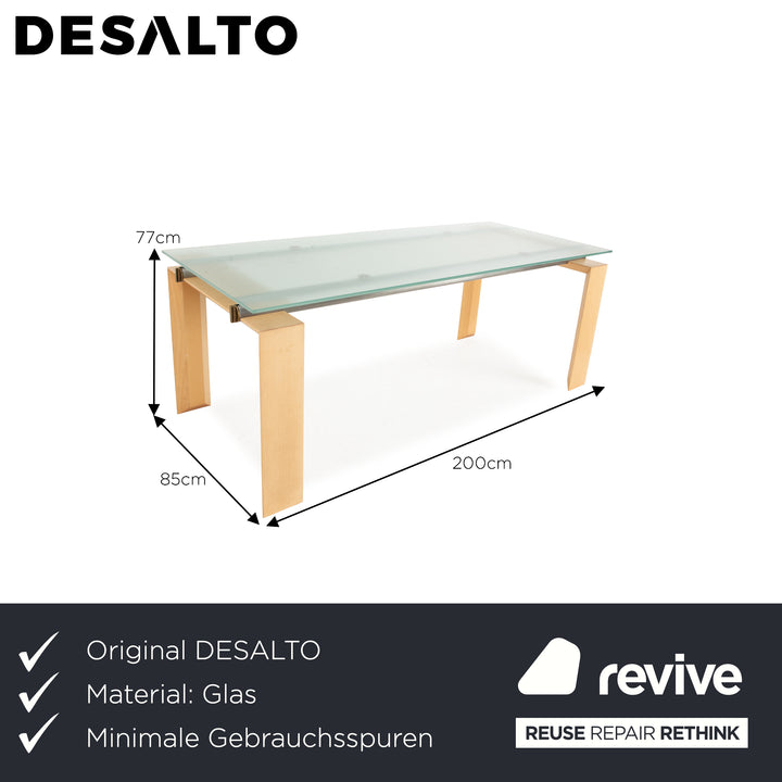 DESALTO Table à manger en verre sur pilotis salle à manger bleue 200 x 85 x 77 cm