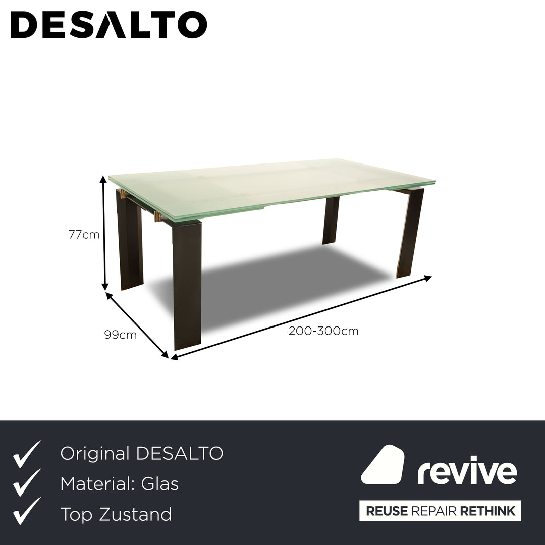 DESALTO Stilt glass dining table black manual function extendable function 200/300 x 77 x 99cm