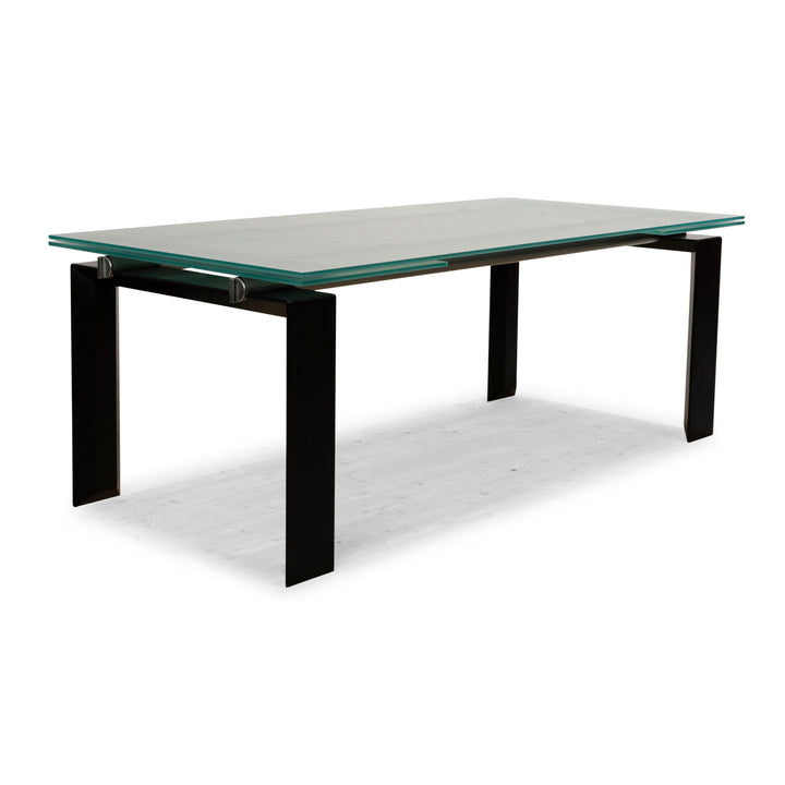 Table à manger extensible en verre sur pilotis Desalto argentée et noire