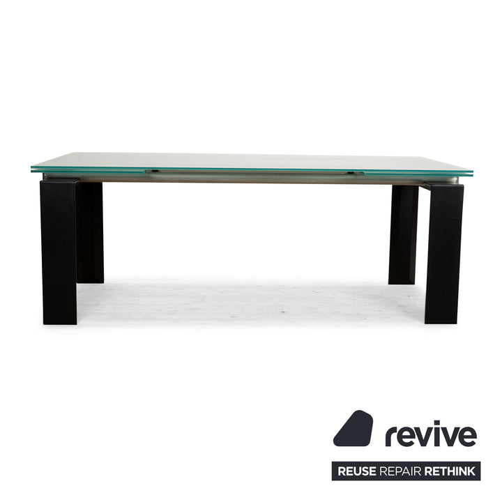 Desalto Stilt Glas Esstisch Silber Schwarz Ausziehfunktion