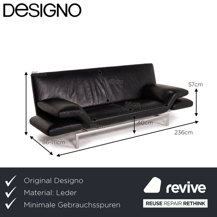 Designo Flyer Leather Sofa Black two seater function couch