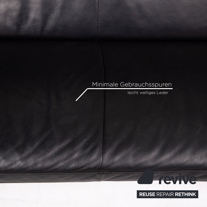 Designo Flyer Leather Sofa Black two seater function couch