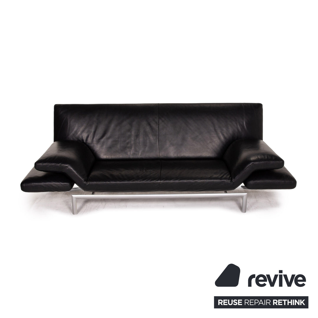 Designo Flyer Leather Sofa Black two seater function couch