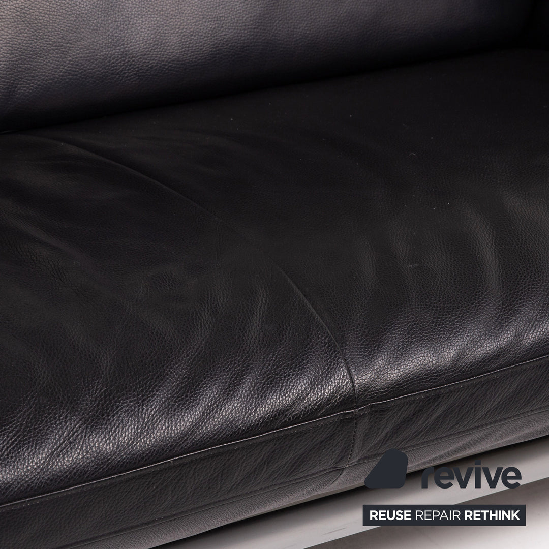 Designo Flyer Leather Sofa Black two seater function couch