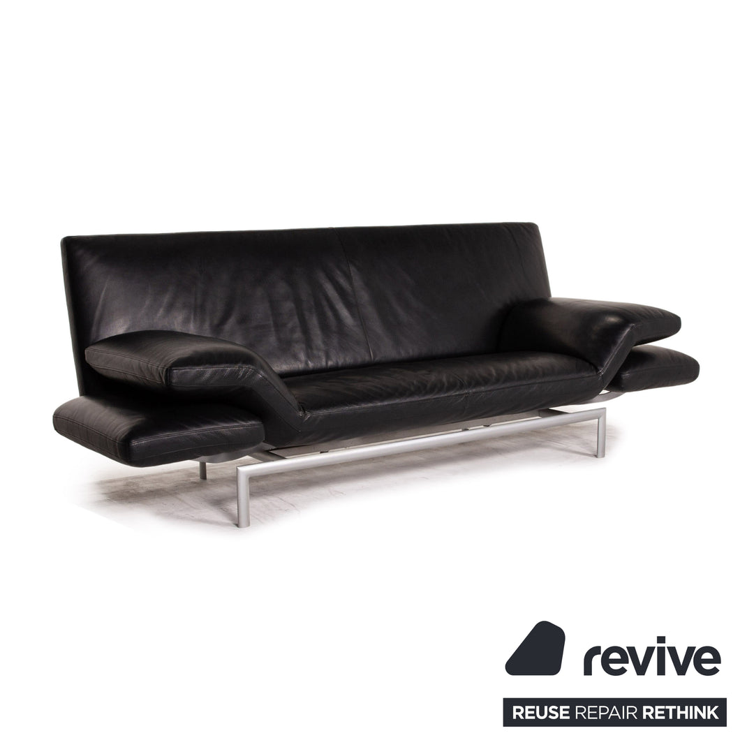 Designo Flyer Leather Sofa Black two seater function couch