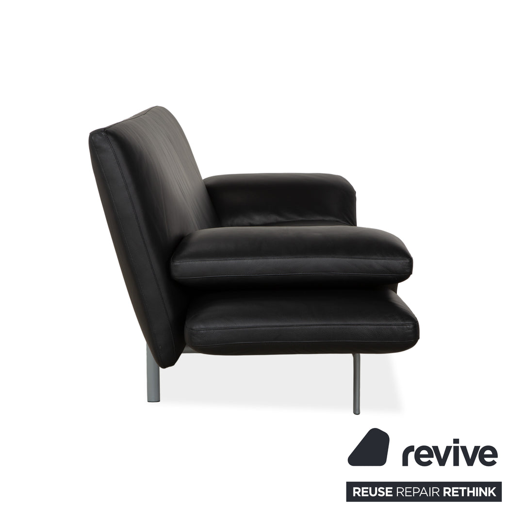 Canapé deux places Designo Flyer en cuir noir à commande manuelle