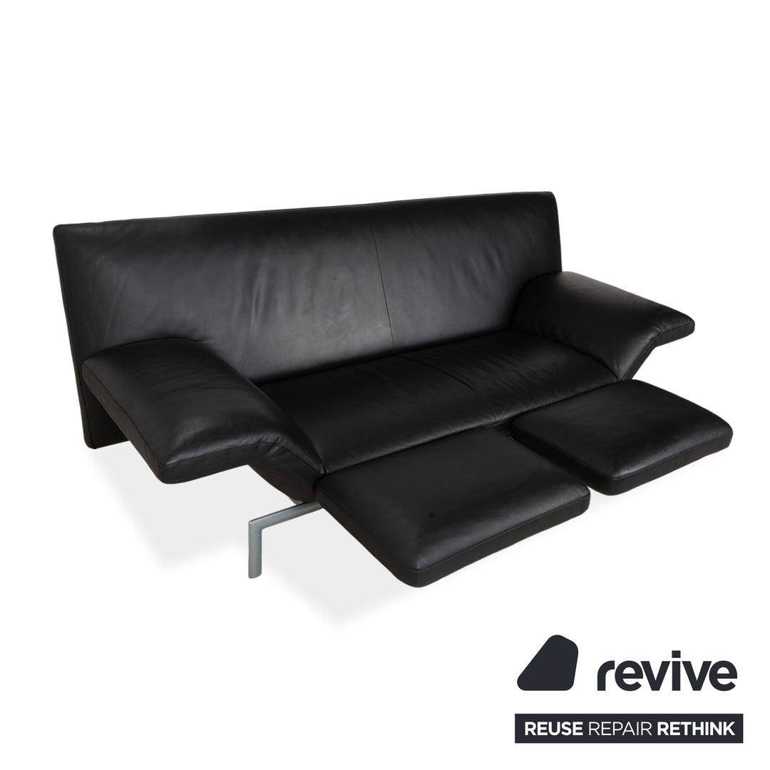 Canapé deux places Designo Flyer en cuir noir à commande manuelle