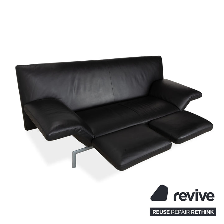 Canapé deux places Designo Flyer en cuir noir à commande manuelle