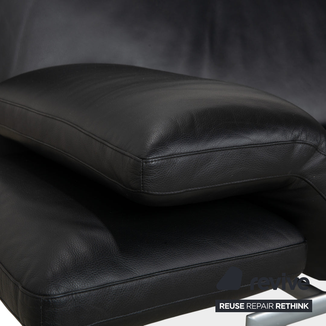 Canapé deux places Designo Flyer en cuir noir à commande manuelle