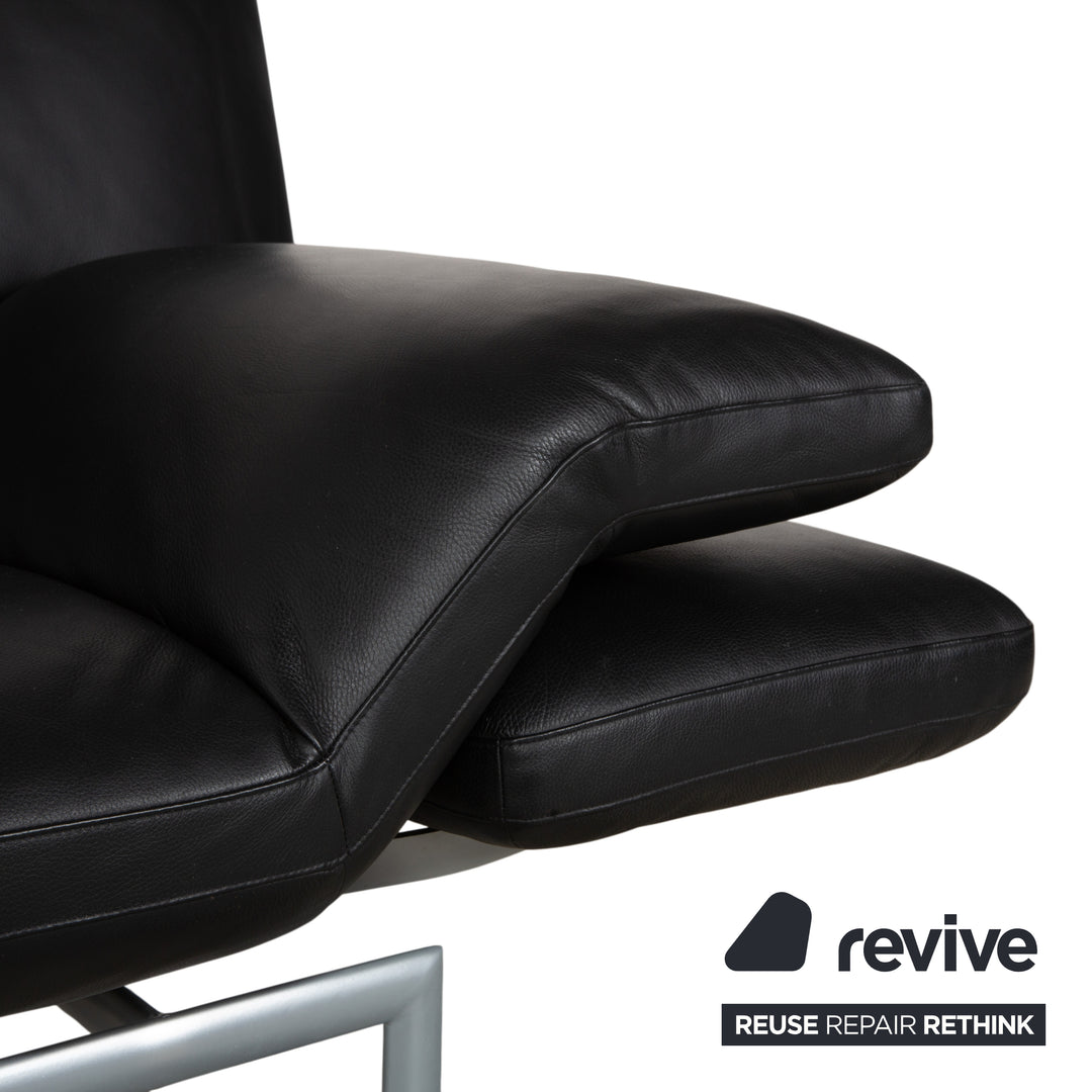 Canapé deux places Designo Flyer en cuir noir à commande manuelle