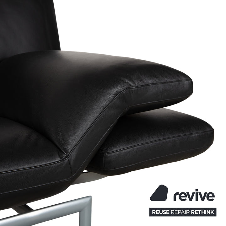 Canapé deux places Designo Flyer en cuir noir à commande manuelle