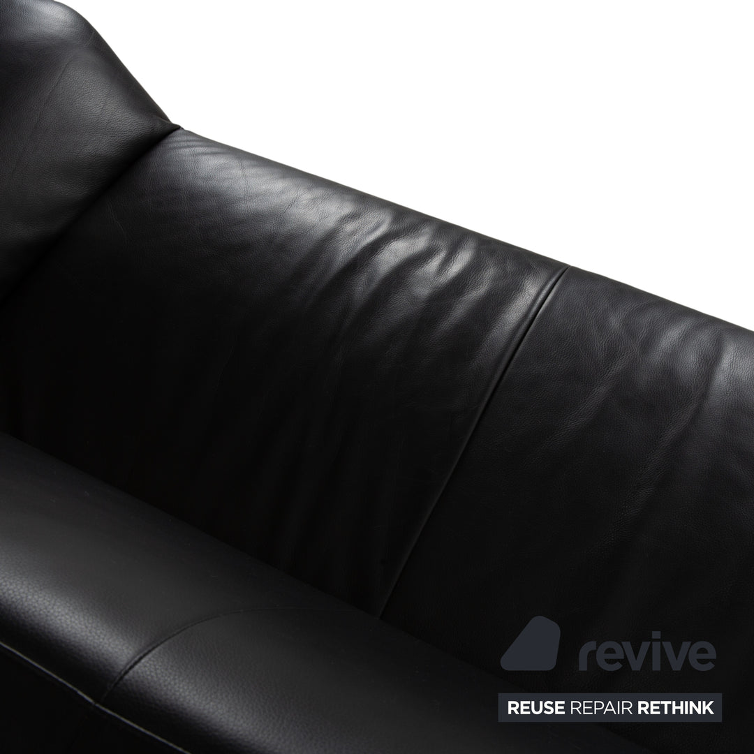 Canapé deux places Designo Flyer en cuir noir à commande manuelle