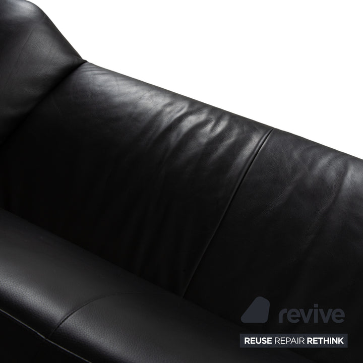 Canapé deux places Designo Flyer en cuir noir à commande manuelle