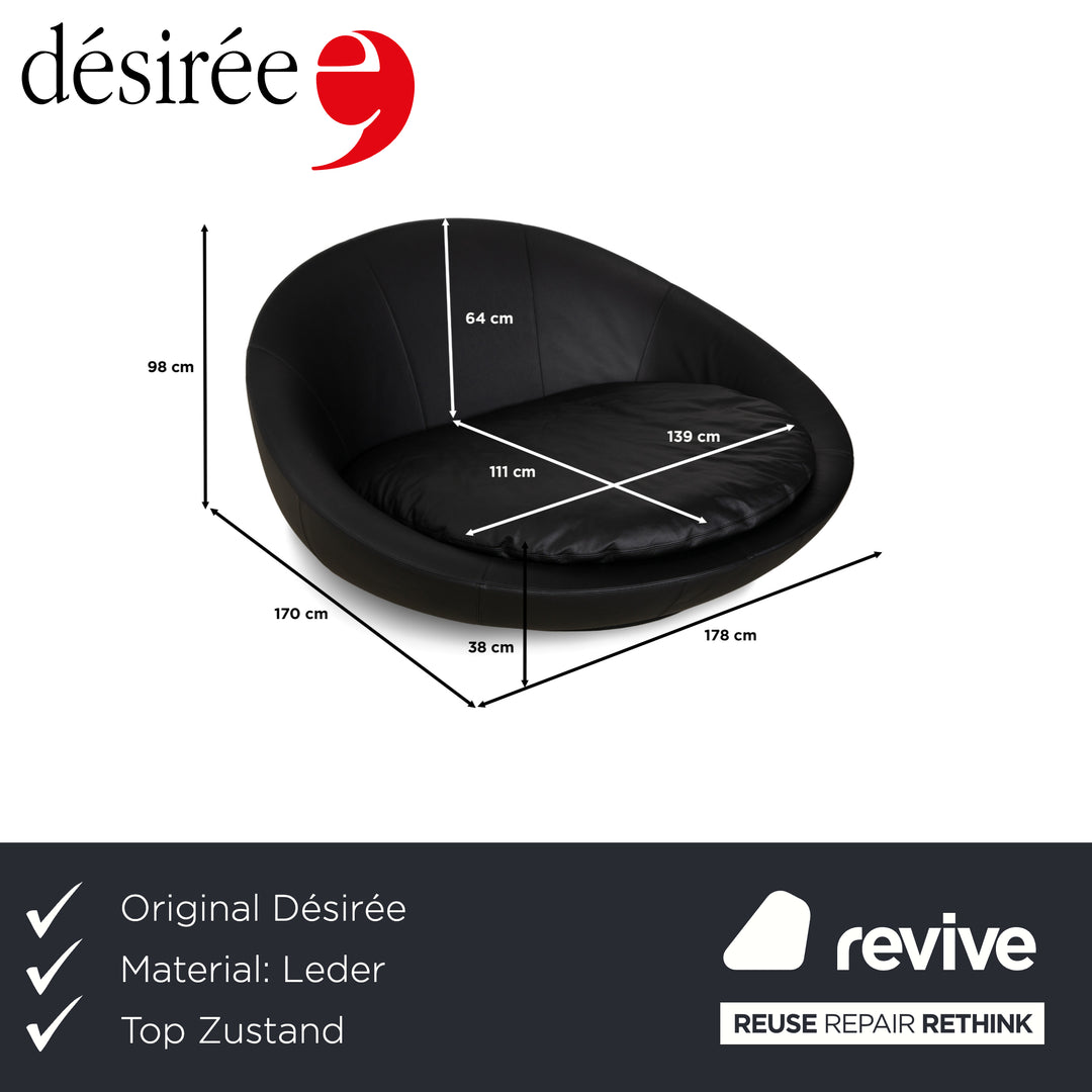 Désirée Lacoon Leather Two-Seater Black Sofa Couch
