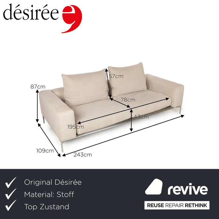 Désirée Savoy Stoff Dreisitzer Creme Sofa Couch