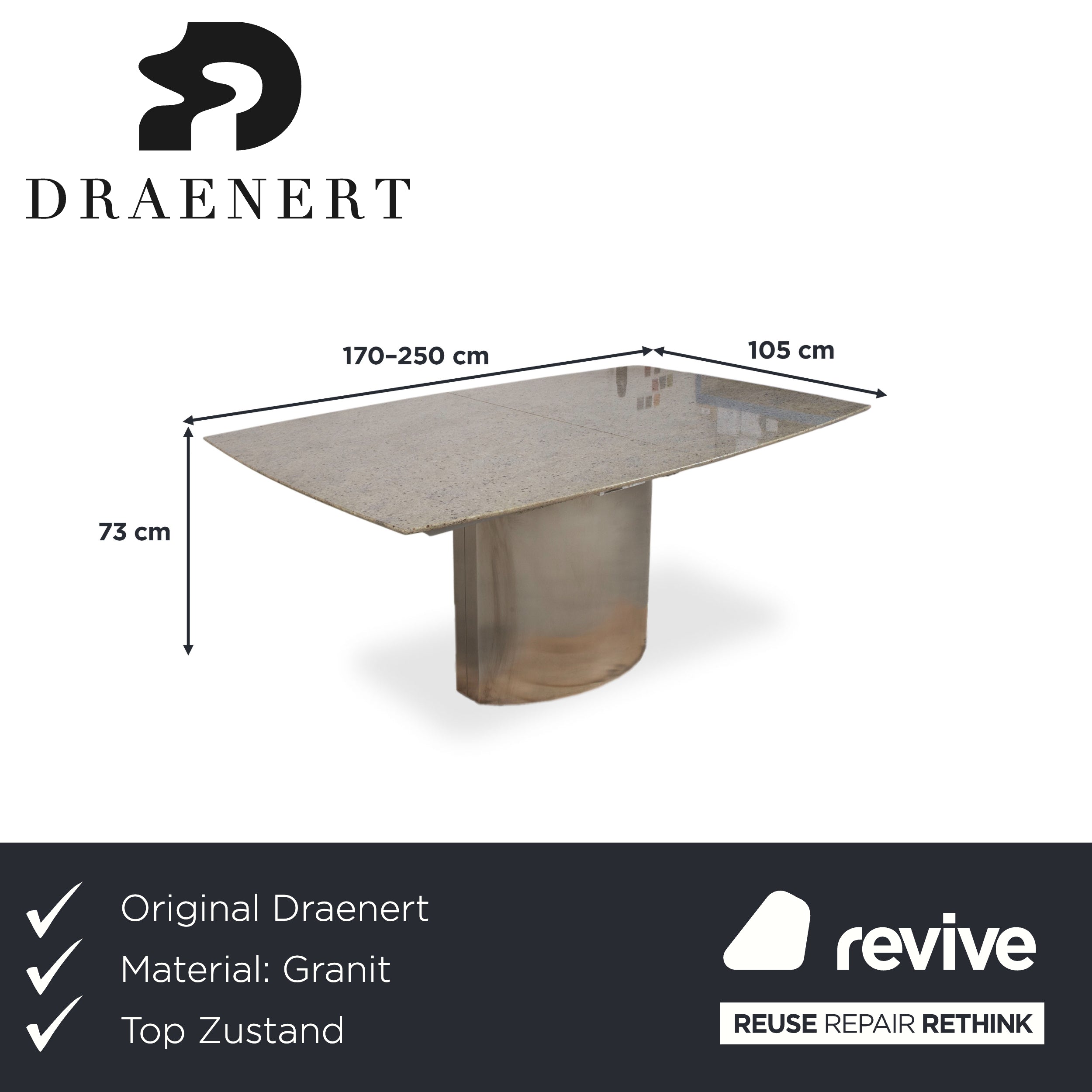 Draenert 1226 granite dining table stainless steel manual extension function