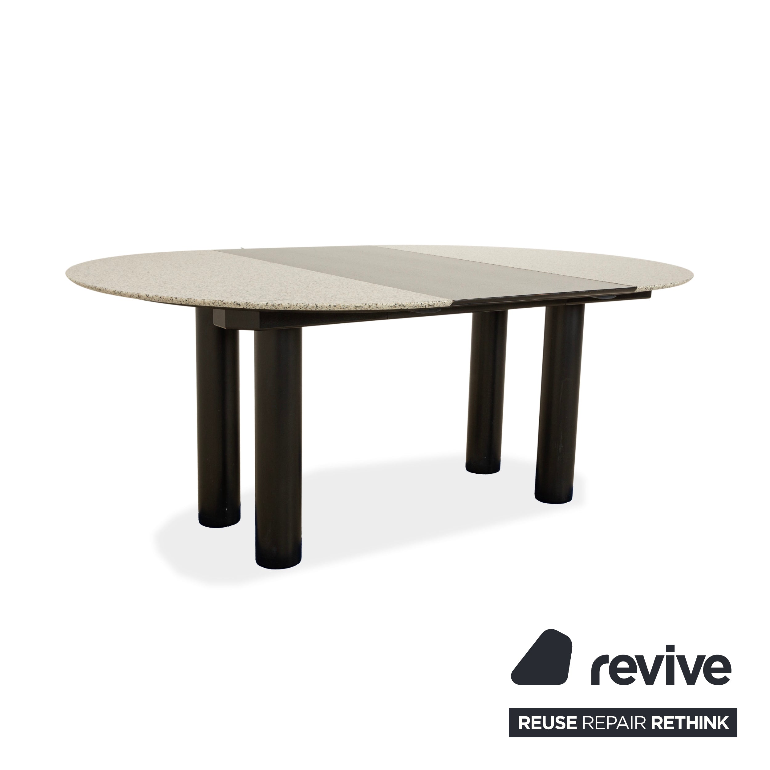 Draenert 1226 Granite Wood Dining Table Black Grey Granite Extendable Function