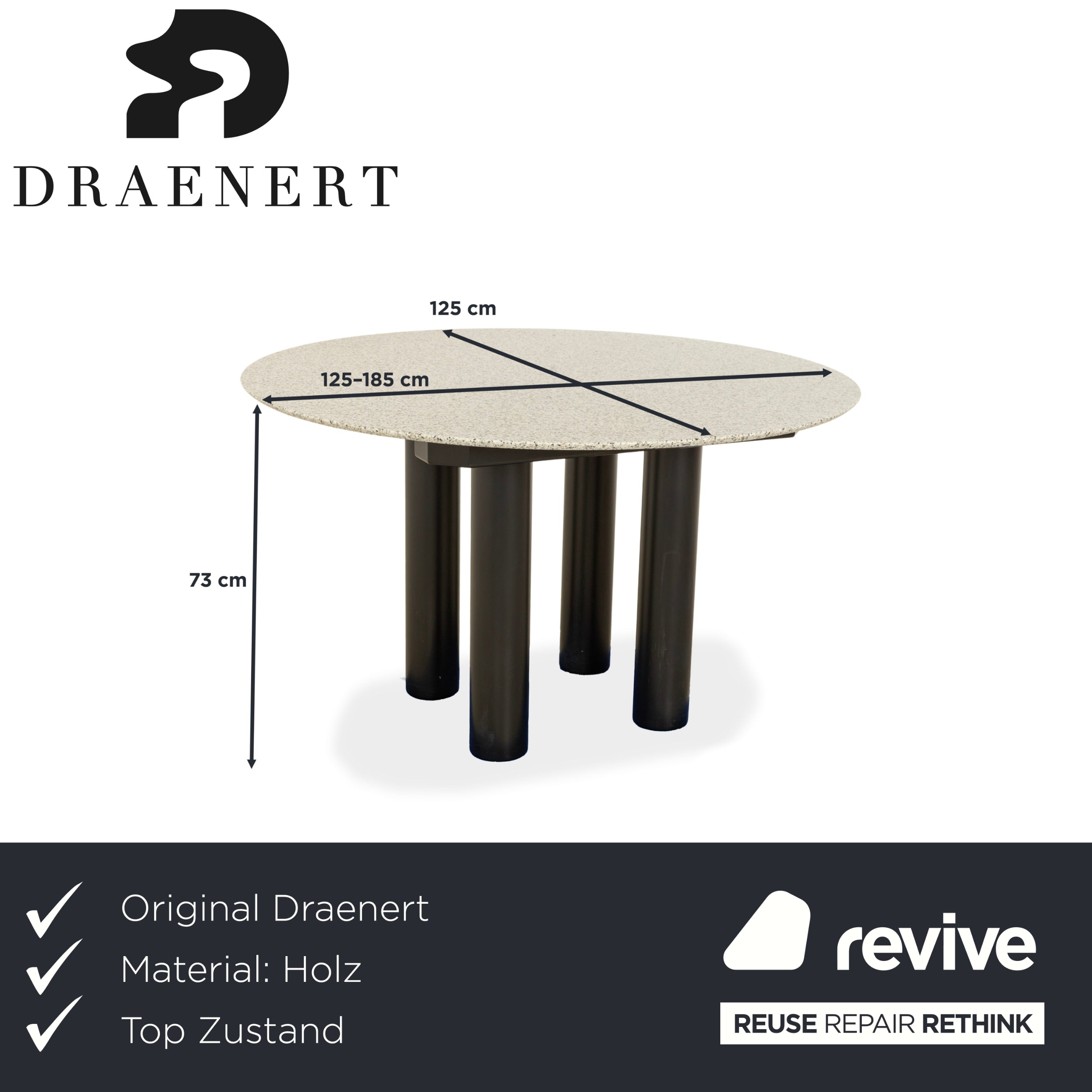 Draenert 1226 Granite Wood Dining Table Black Grey Granite Extendable Function