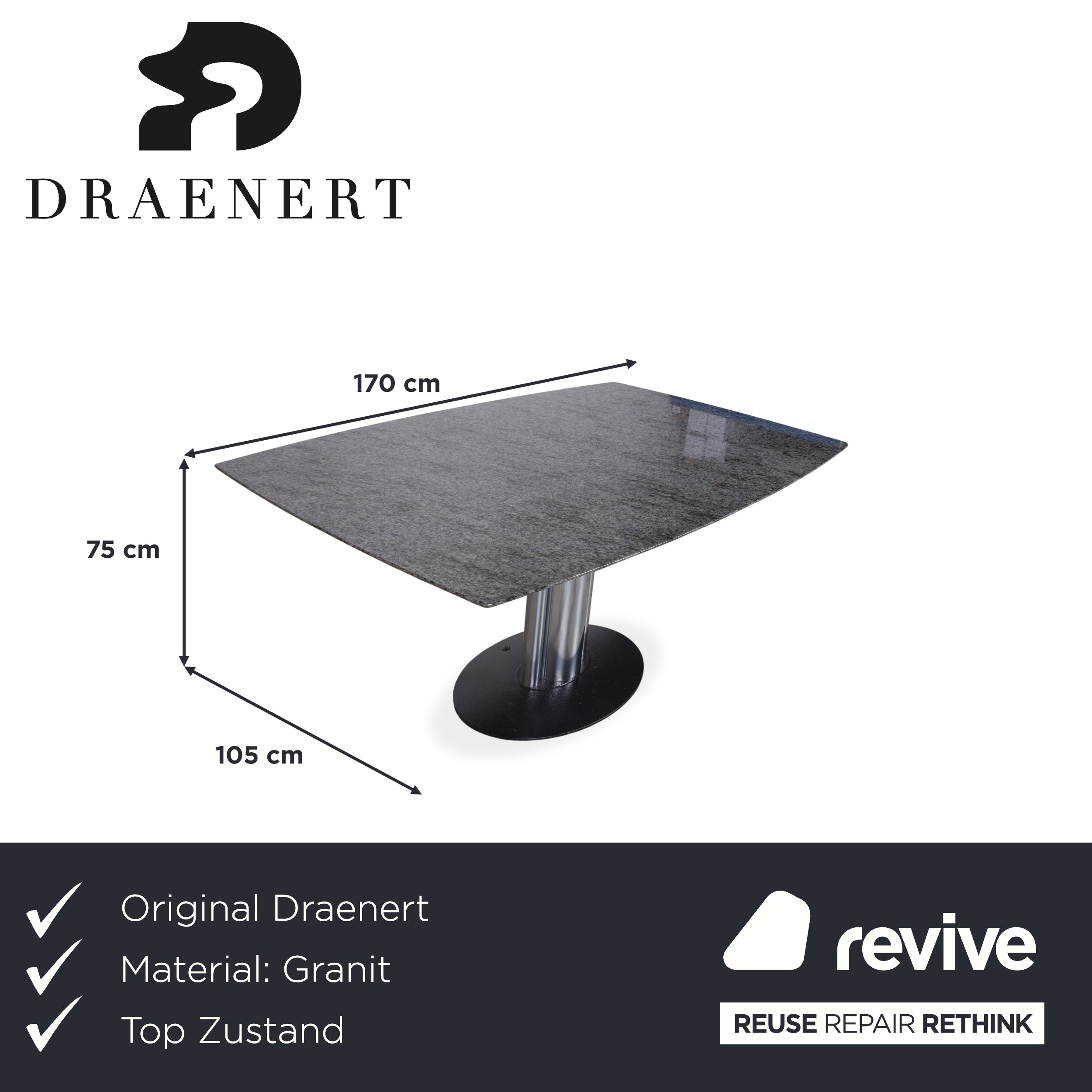 Draenert Adler 1224 Granite Dining Table Grey Silver 170 x 105 cm